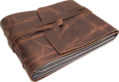 Vintage Leather Photo Album Scrapbook Genuine 4x6 5x7 Handmade Rustic Antique-image