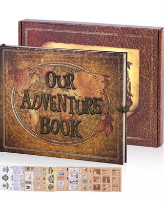 180 Pages Our Adventure Book Scrapbook Photo Album Retro Embossed Letter Leather-image