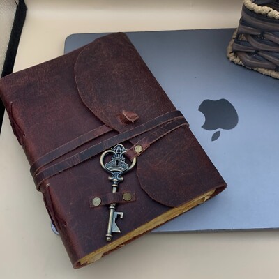 Vintage Genuine Leather Journal Deckle Edge Paper Leather bound Journal 7x5-image