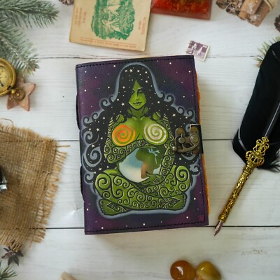 Book of Spells Mother of Earth Leather Bound Journal Deckle Edge Paper Tree-image