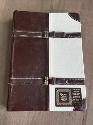 Photo Album Canvas & Faux Leather Ivory Album w/ Buckle Accents 3 Pocket 300 4x6-image