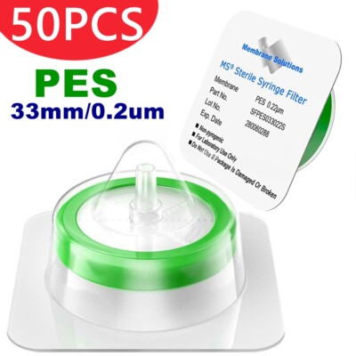 50 Pcs OD 33mm Sterile Syringe Filter Unit with 0.22µm HPLC Hydrophilic Membrane-image