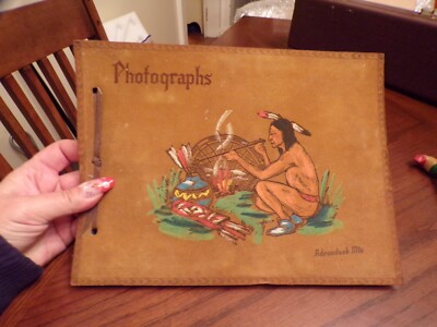 VTG Photograph Album Adirondack mts with Indian on Leather Cover-image