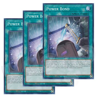 Yugioh - Power Bond x 3 - 1st Edition NM - Plus Free Holographic Card-image