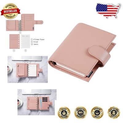 Pebbled Dusty Rose Leather Planner - Compact 5.63 Inch Organizer with 19mm Rings-image