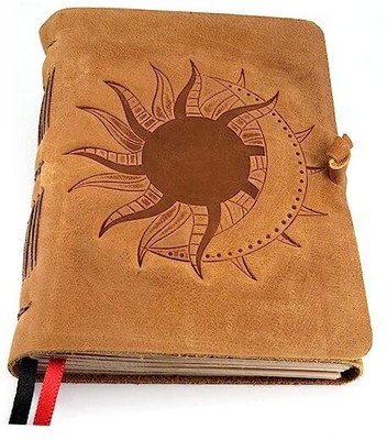Leather Bound Journal with Lined Paper - Sun & Moon - 5x7in Lined Paper-image