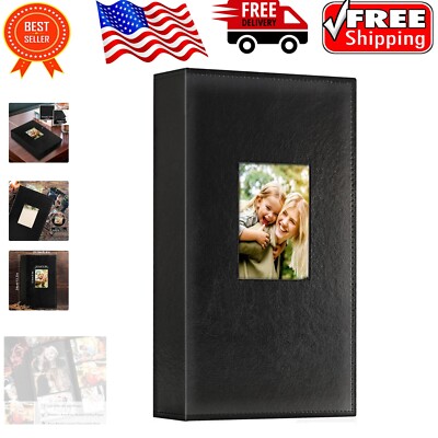 Dustproof 300 Pocket Photo Album - Elegant Black Leather, 8.1