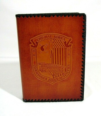 Commander Fleet Activities Chinhae Korea US Navy Brown Leather Bound Photo Album-image