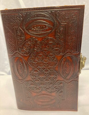 LEATHER Tooled Eyes & Skulls Vintage Style Journal w/Clasp - 8.5x5.5 NEW!!-image