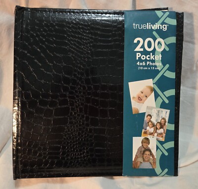 New True Living 200 Pocket 4x6 Photo Album Faux Black Leather with Writing Area-image