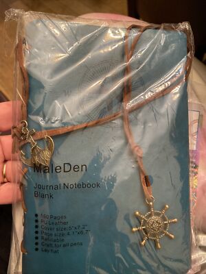 MaleDen Leather Writing Journal Notebook Blank Page Spiral Bound Refillable Blue-image