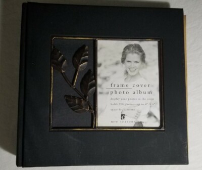 NEW Black Photo Album Book with Leaf Metal Accent Front - Holds 200 4x6