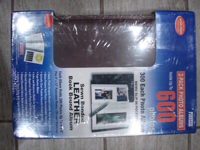 2-Leather Photo Album Brown Pioneer Bonded Holds 300 4x6 Photos Each Sealed-image