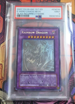 Rainbow Dragon Misprint Icorrect Name Ghost Rare 1st Edition PSA 9	Yugioh Card-image