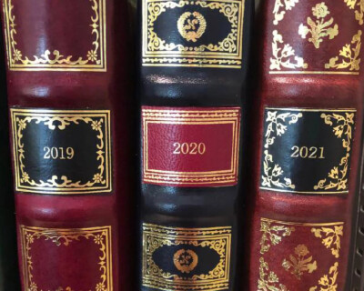 Custom-made Leather Labels -for books/albums-gold on leather -any design or font-image