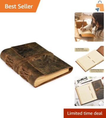 Vintage Leather Journal - 260 Lined Pages in Rustic Brown - Ideal Travel Diary-image