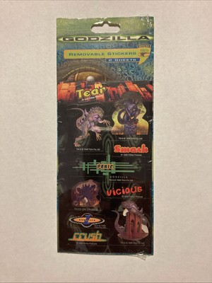 Godzilla Removable Stickers Self Adhesive Sticker Sheets (2) Vintage 1998 Sealed-image