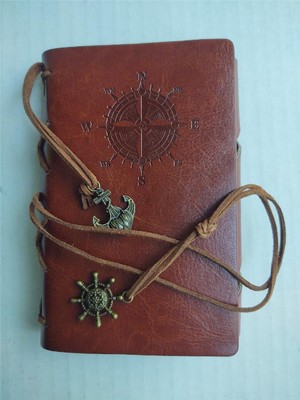Brown Leather Bound Compass Journal Notebook With Anchor and Compass 6 Inch-image