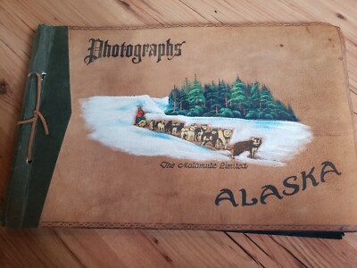 Vtg Leather Bound Photo Album 1940's era Alaska Family photos ￼Military￼ Travel￼-image