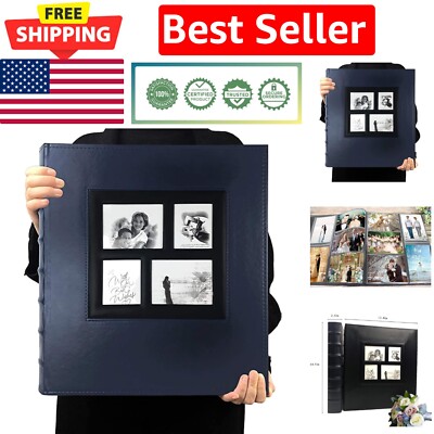 Large Capacity Photo Album - Holds 600 Photos in Durable Faux Leather - Blue-image