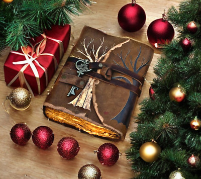 Handmade Leather Bound Vintage Journal Blank Spell Book of Shadows Antique Pages-image