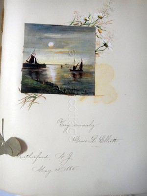 1879 antique AUTOGRAPH ALBUM w ORIG ART hibernia fl CHARLIE TURNER die cuts-image