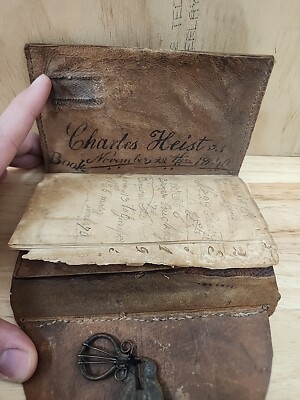 Antique Diary Book Notes 1840 Charles Heist Leather Wallet Pre Civil War-image