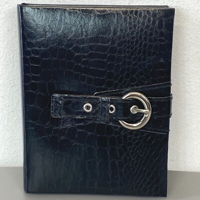 Photo Album Holds 40 4x6 Photos Black Faux Crocodile Magnetic Snap Buckle PA-image