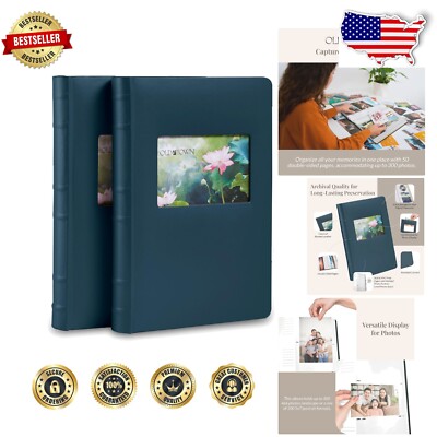 Luxury Navy Photo Albums – Set of 2 with 5x7 & 4x6 Slots for Special Memories-image