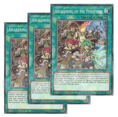 Yugioh - Awakening of the Possessed x 3 - 1st Edition NM - Plus Free Holo Card-image