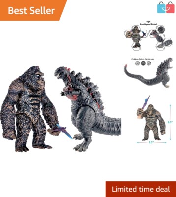 Legendary Godzilla & King Kong Action Figures Set w/ Movable Joints & Carry Bag-image