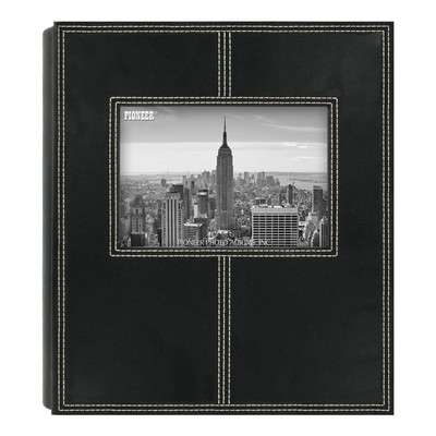 2PS-160 160-Pocket Sewn Leatherette Frame Cover Photo Album, Black-image