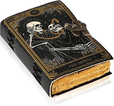 TUZECH Book of Spells Leather Bound Journal Deckle Edge Paper Grimoire Printed-image