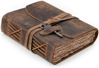 Vintage Leather Journal – 200 Handmade Vintage Deckle Edge Paper – Leather Bound-image