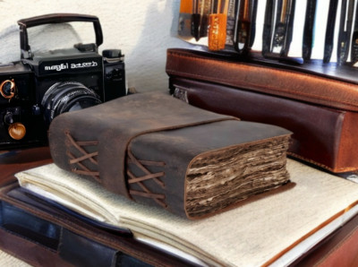 Handmade Leather Bound Vintage Journal Blank Spell Book of Shadows Antique Pages-image