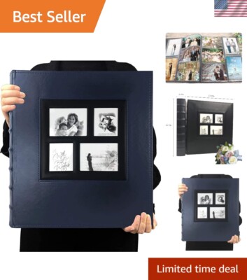 Blue Leather Cover Photo Album Holds 600 Horizontal & Vertical Photos-image