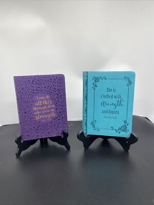 Purple Leather Journal: Phil. 4:13 Teal Leather Proverbs 31:25-image