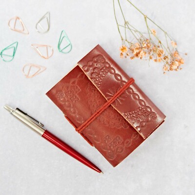 Fair Trade Eco Friendly Handmade Mini Single Bound Embossed Leather Notebook-image
