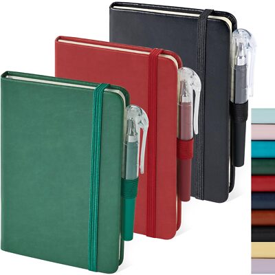 3 Pack Pocket Notebook Leather Hard Cover Journal Mini Notepad with 3 Pens-image