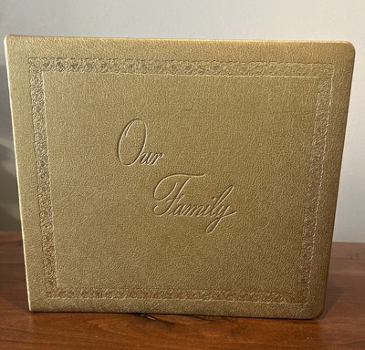 VTG MCM “Our Family” Photo Album Top Grain Cowhide Leather Album Gold 8' X 10”-image