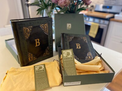 Photo Albums DAISY ARTS  (2)9.5x12.5 arch pgs with leather cover. VINTAGE NIB.-image