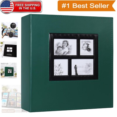 Sophisticated Retro Photo Album Holds 1000 Photos - Elegant Dark Green Design-image