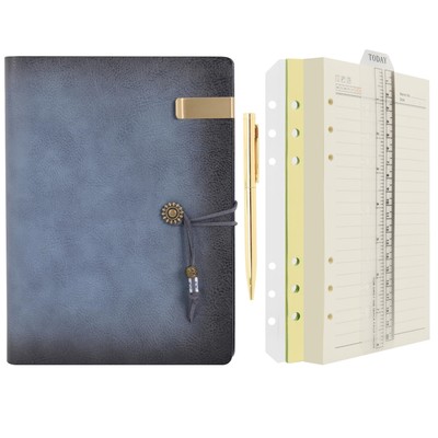 Leather Journal Lined Paper Notebook & Pen - Refillable 6 Ring Binder Writing...-image