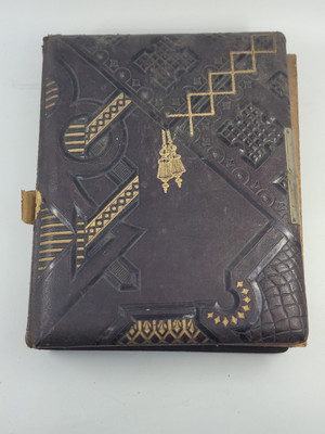 1800s Antique CDV & Tin Type Leather Bound Photo Album Civil War Soldier PA-image