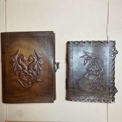 Handmade Leather Double Dragon Journal/Writing Notebook Diary/Bound Daily Not...-image