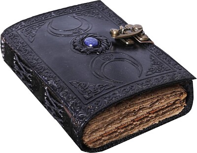 Leather Journal With Lapiz Stone Black Triple Moon Journal With Lock-image