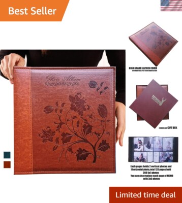 Deluxe 360-Pocket Photo Album with Floral Design - Preserves Cherished Memories-image