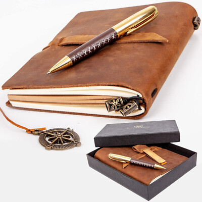 EM Collection Rustic Leather Journal, with Compass Divider,  Money Clip & Pen-image