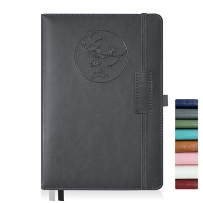 Notebook Journal for Women Men,256 Pages A5 Hardcover Leather Grey Magnolia-image