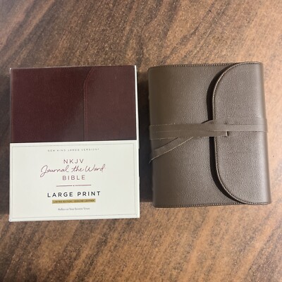 NKJV Journal the Word Bible Large Print - Brown Genuine Leather with Flap-image
